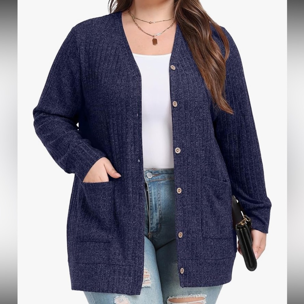 Olrik Navy Blue Button Up Cardigan Size 4X